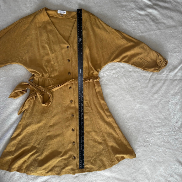 Calvin Klein Mustard Yellow Belted Wrap Dress Size 4 - Picture 11 of 11